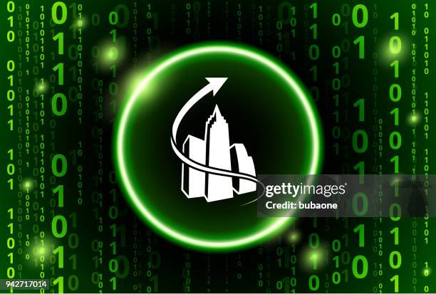 arrow and set of building binary code vector pattern background - 3 circle arrow stock illustrations