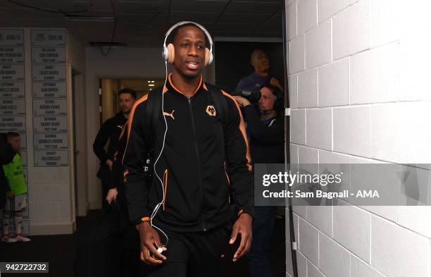 Willy Boly of Wolverhampton Wanderers arrives for the game ahead of the Sky Bet Championship match between Cardiff City and Wolverhampton Wanderers...