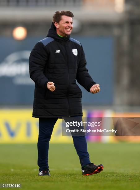 Dublin , Ireland - 6 April 2018; Republic of Ireland head coach Colin Bell celebrates following the 2019 FIFA Women's World Cup Qualifier match...