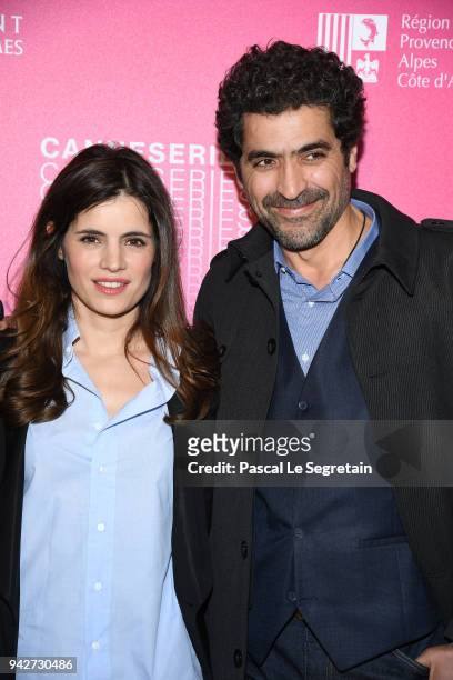 Aurore Erguy and Abdelhafid Metalsi from the serie "Cherif" attend a photocall during the 1st Cannes International Series Festival on April 6, 2018...