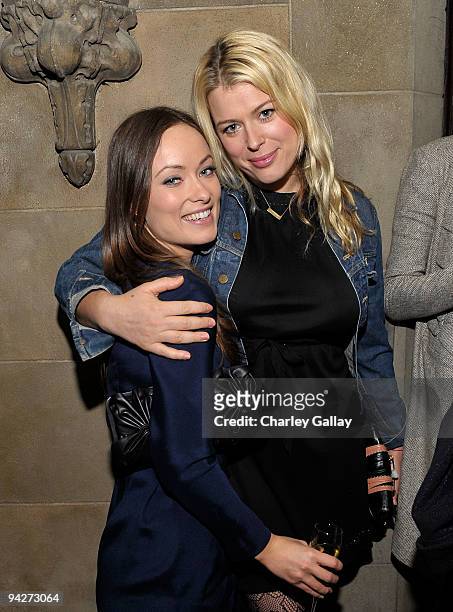 Actresss Olivia Wilde and photographer Amanda de Cadenet attend Roland Mouret's Rainbow Collection launch for NET-A-PORTER held at Chateau Marmont on...