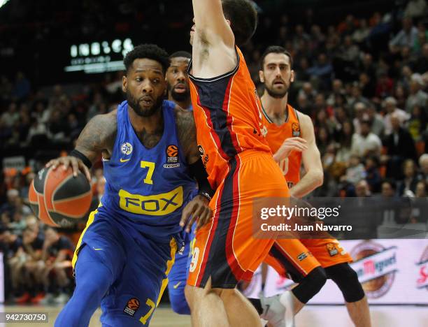 Deandre Kane, #7 of Maccabi Fox Tel Aviv in action during the 2017/2018 Turkish Airlines EuroLeague Regular Season Round 30 game between Valencia...