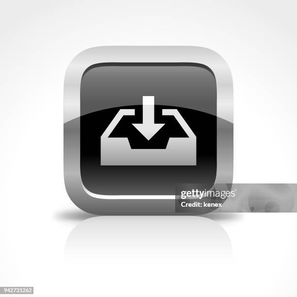 stockillustraties, clipart, cartoons en iconen met downloaden en document lade glanzende knoppictogram - inbox filing tray