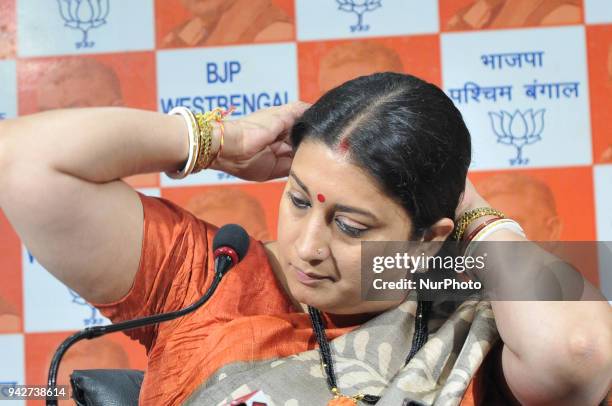 Union Information and Broadcasting Minister Smriti Irani at Meet the Press Conferences at BJP party office on April 06,2018 in Kolkata,India.