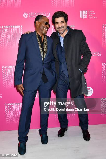 Antonio Fargas and Abdelhafid Metalsi pose before a masterclass session during the 1st Cannes International Series Festival on April 6, 2018 in...