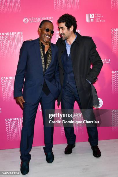 Antonio Fargas and Abdelhafid Metalsi pose before a masterclass session during the 1st Cannes International Series Festival on April 6, 2018 in...