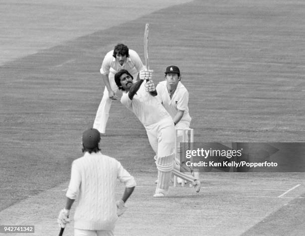 Javed Miandad batting for Glamorgan during his innings of 153 not out in the Schweppes County Championship match between Warwickshire and Glamorgan...