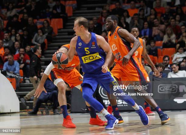 Michael Roll, #5 of Maccabi Fox Tel Aviv in action during the 2017/2018 Turkish Airlines EuroLeague Regular Season Round 30 game between Valencia...