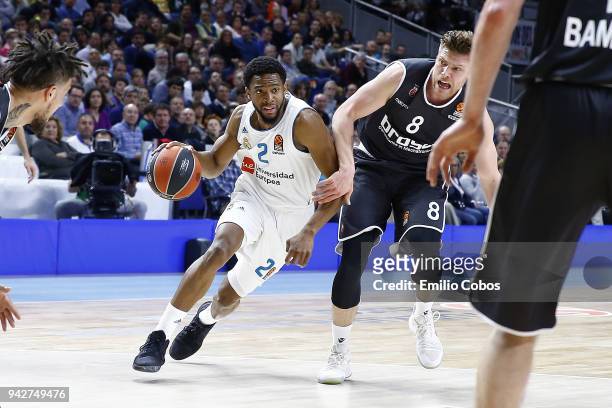 Chasson Randle, #2 of Real Madrid in action during the 2017/2018 Turkish Airlines EuroLeague Regular Season Round 30 game between Real Madrid and...