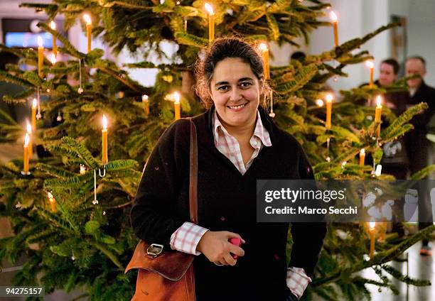 Artist Tacita Dean poses in front of the 2009 Tate Britain Christmas Tree which she designed and titled 'Weihnachtsbaum' on December 10, 2009 in...