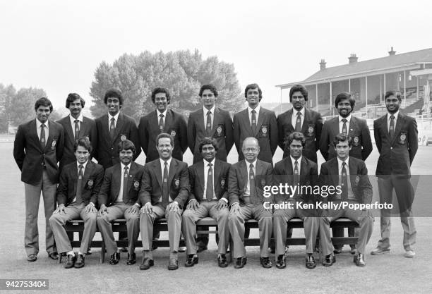 The Sri Lanka World Cup squad before the Prudential World Cup match against New Zealand at Derby, 18th June 1983. Players pictured are : Ashantha de...