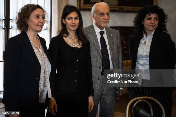 The Mayor of Rome Virginia Raggi with the President of UNICEF Italy Giacomo Guerrera, the councillor for Person, School and Solidarity Community...