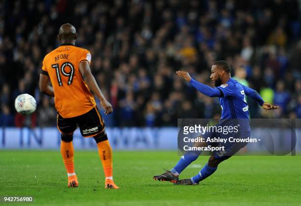 Cardiff City's Junior Hoilett during the Sky Bet Championship match between Cardiff City and Wolverhampton Wanderers at Cardiff City Stadium on April...