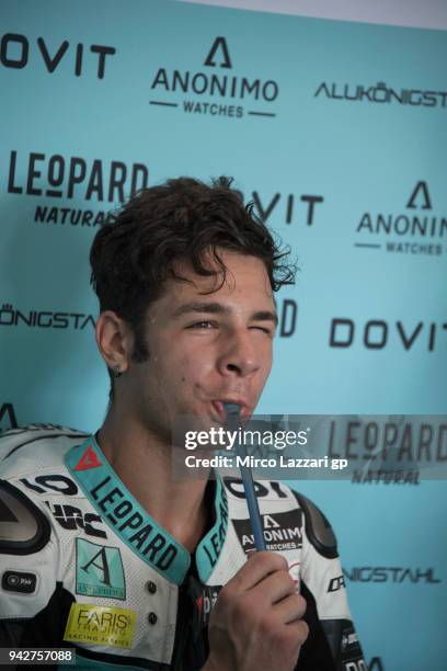 Lorenzo Dalla Porta of Italy and Leopard Racing drinks in box during the MotoGp of Argentina - Free Practice on April 6, 2018 in Rio Hondo, Argentina.