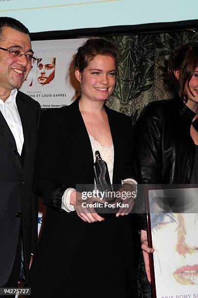 Romy Schneider's Daughter Sarah Biasini and an awards sponsor attend the Romy Schneider and Patrick Dewaere 2009 Awards Ceremony at the Hotel de...