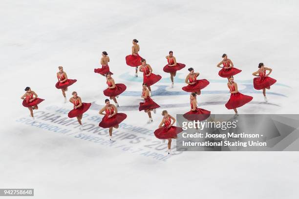 Team Surprise of Sweden compete in the Short Program during the World Synchronized Skating Championships at Ericsson Globe on April 6, 2018 in...