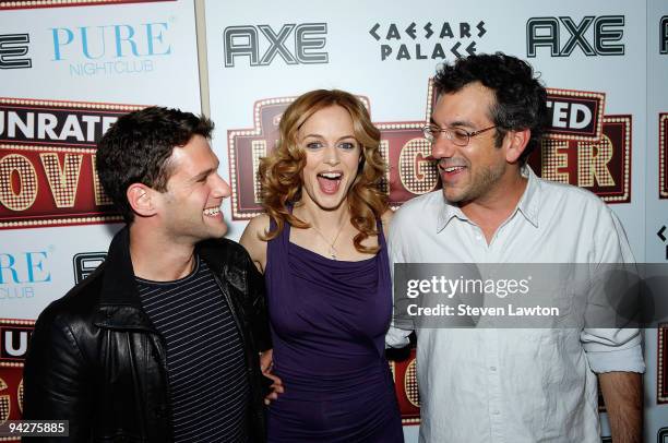 Actors Justin Bartha, Heather Graham and director Todd Phillips attend the DVD launch party for film "The Hangover" at the Pure Nightclub, Caesars...