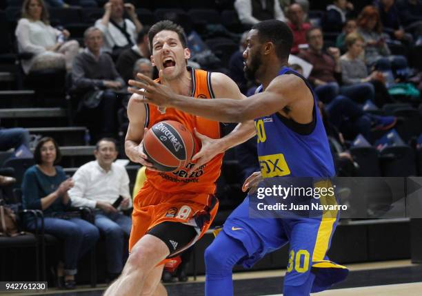 Sam Van Rossom, #9 of Valencia Basket in action during the 2017/2018 Turkish Airlines EuroLeague Regular Season Round 30 game between Valencia Basket...