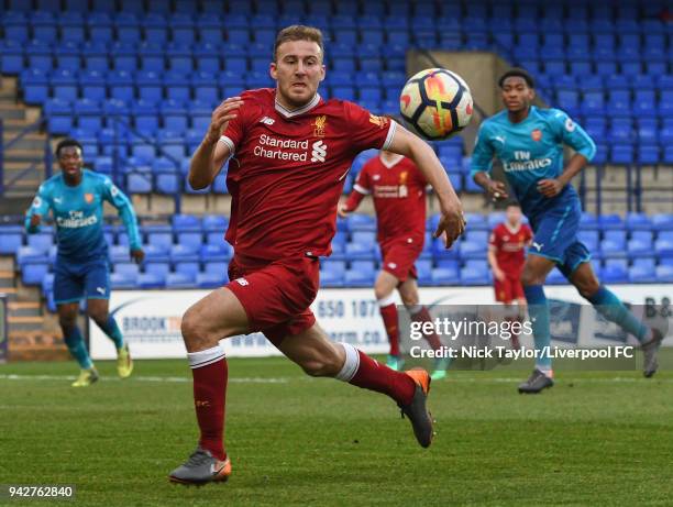 Herbie Kane of Liverpool in action during the Liverpool U23 v Arsenal U23 game at Prenton Park on April 6, 2018 in Birkenhead, England.