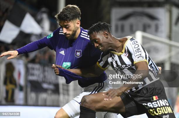 Amara Baby midfielder of Sporting Charleroi and Josue Sa defender of RSC Anderlecht during the Jupiler Pro League Play - Off 1 match between Sporting...
