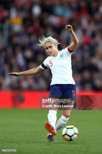 Steph Houghton of England in action during the Women's World Cup Qualifier match between England and Wales at St Mary's Stadium on April 6, 2018 in...