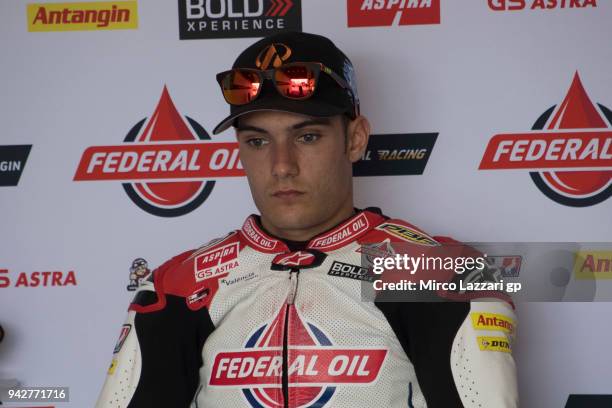 Jorge Navarro of Spain and Federal Oil Gresini Moto2 looks on in box during the MotoGp of Argentina - Free Practice on April 6, 2018 in Rio Hondo,...