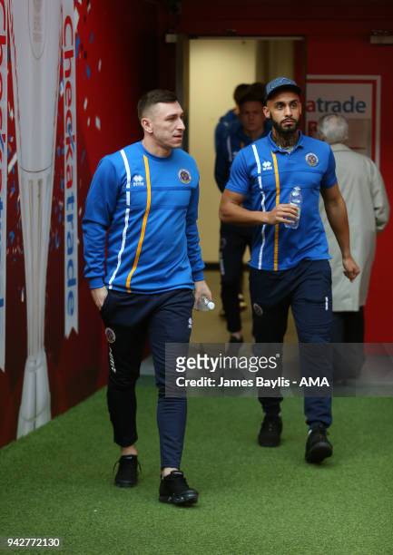 Nathan Thomas and Stefan Payne of Shrewsbury Town during a tour of Wembley prior to the EFL Checkatrade Trophy final at Wembley Stadium on April 6,...