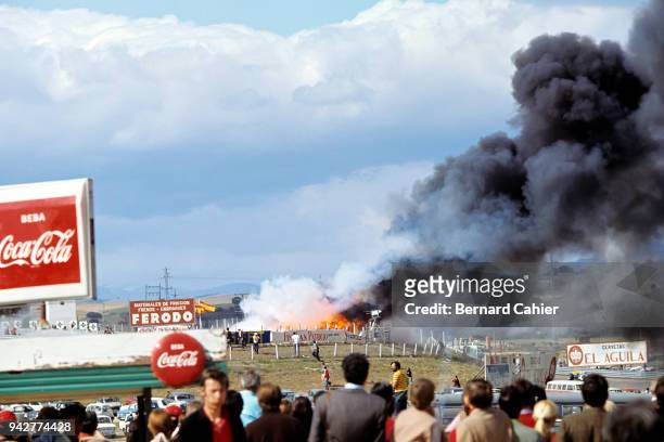 Jackie Oliver, Jacky Ickx, Grand Prix of Spain, Circuito del Jarama, 19 April 1970. Scene of the serious accident involving Jackie Oliver and Jacky...
