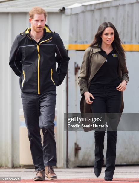 Prince Harry and Meghan Markle attend the UK Team Trials for the Invictus Games Sydney 2018 at University of Bath on April 6, 2018 in Bath, England.