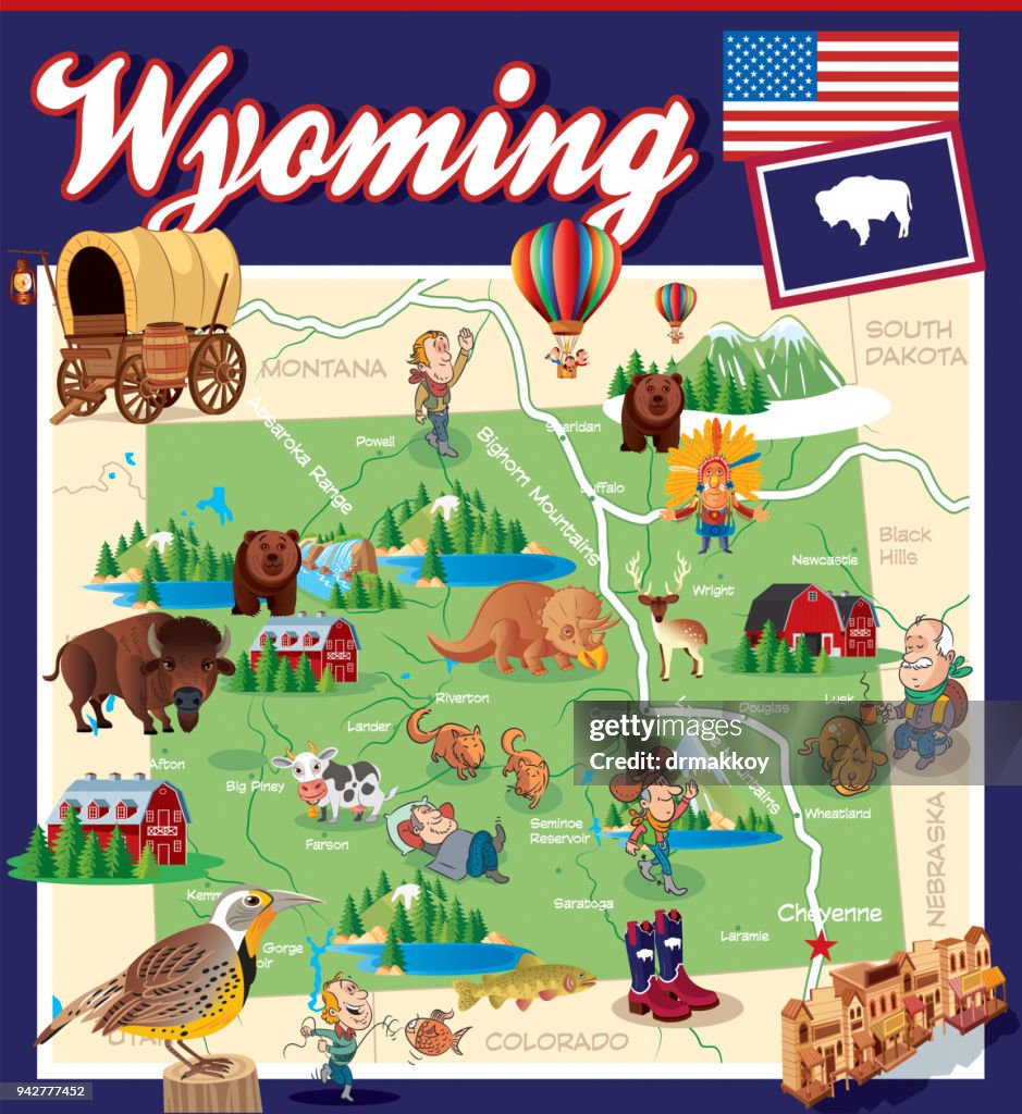 Cartoon Map of Wyoming