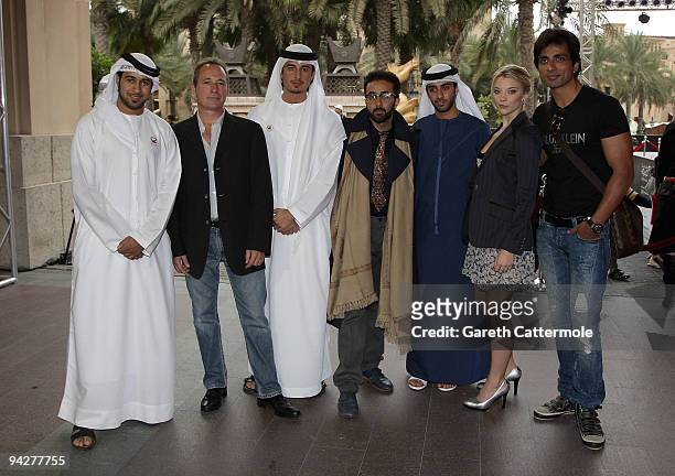 Saoud al Kaabi, Tim Smythe, director Ali Mostafa, Yassin Alsalman, guest, actress Natalie Dormer and Sonu Sood attend the "City of Life" Photocall...