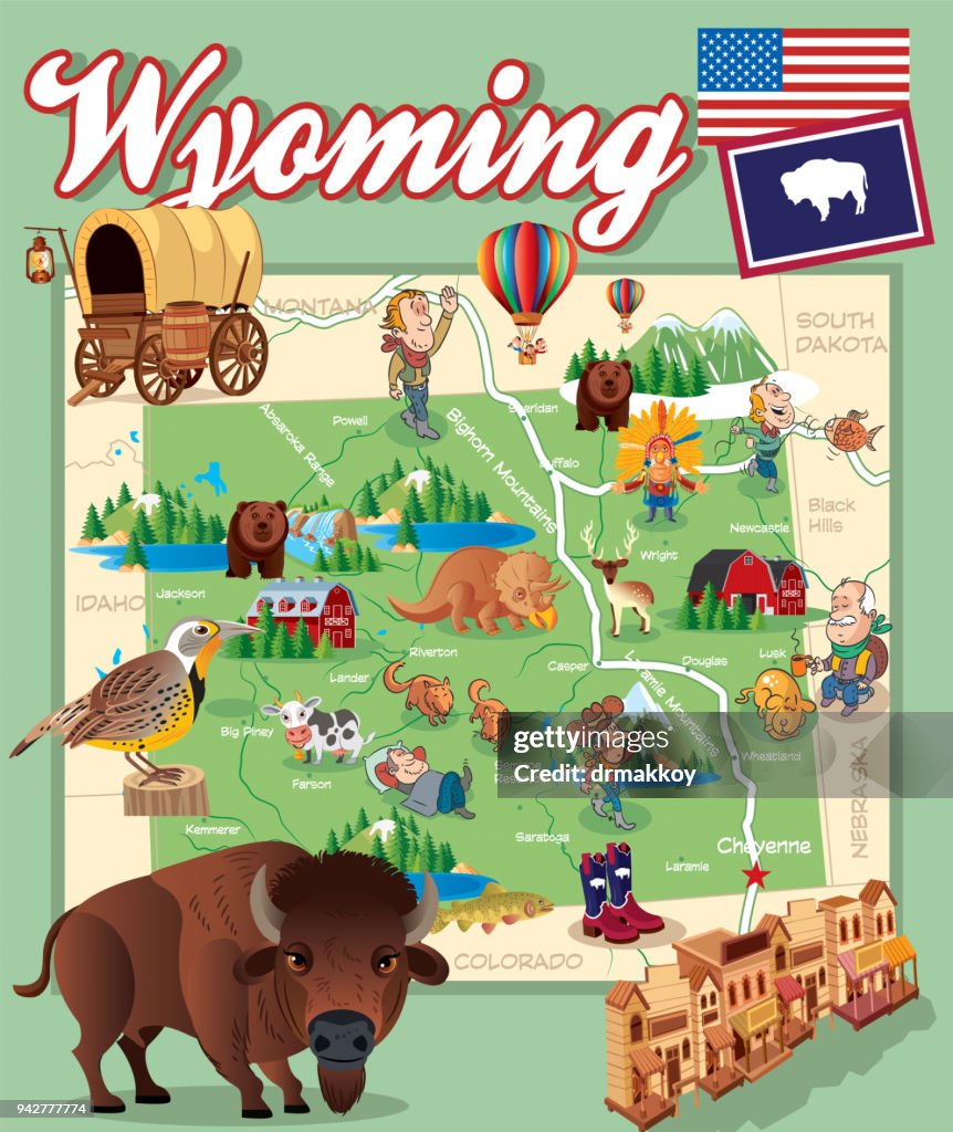 Cartoon Map of Wyoming
