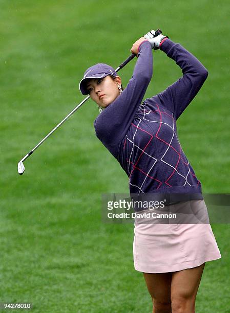 Michelle Wie of the USA plays her second shot at the 8th hole during the third round of the Dubai Ladies Masters, on the Majilis Course at the...
