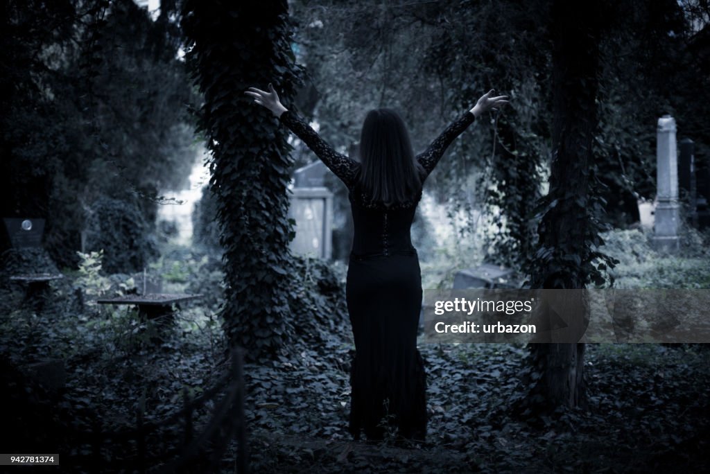Goth girl in cemetery