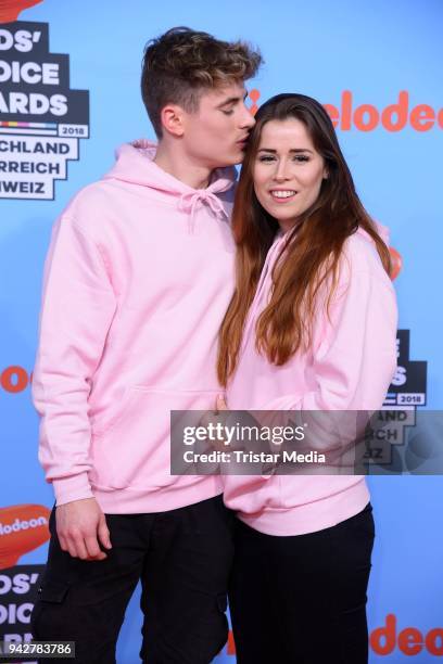 Falco Punch and his girlfriend Sara Mittag during the Nickelodeon Kids Choice Awards on April 6, 2018 in Rust, Germany.