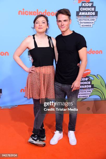 Amber Bongard, Marvin Linke during the Nickelodeon Kids Choice Awards on April 6, 2018 in Rust, Germany.