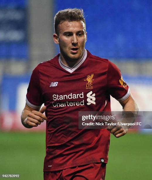 Herbie Kane of Liverpool in action during the Liverpool U23 v Arsenal U23 game at Prenton Park on April 6, 2018 in Birkenhead, England.
