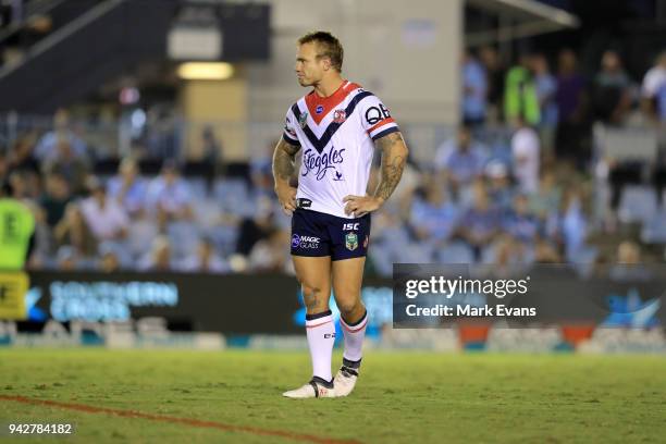 Jake Friend of the Roosters looks on during the round five NRL match between the Cronulla Sharks and the Sydney Roosters at Southern Cross Group...