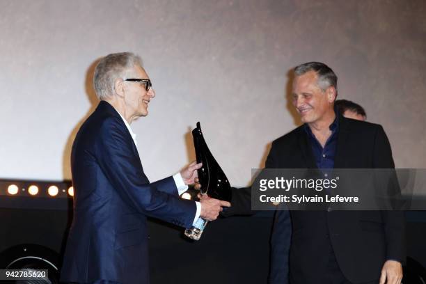 Viggo Mortensen and David Cronenberg attends "Tribute to David Cronenberg" during 10th Beaune International Thriller Film Festival on April 6, 2018...