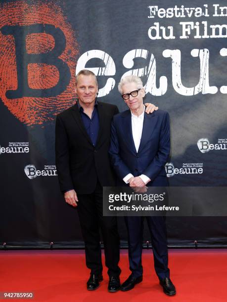 Viggo Mortensen and David Cronenberg attends photocall of "Tribute to David Cronenberg" during 10th Beaune International Thriller Film Festival on...