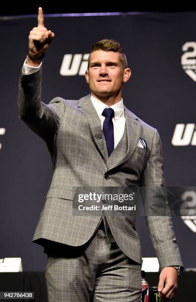 Stephen Thompson poses for photos during the UFC press conference inside Barclays Center on April 6, 2018 in Brooklyn, New York.
