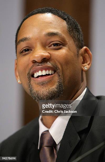 Actor Will Smith laughs as he attends a press conference for the Nobel Peace Prize Concert at the Radisson Hotel on December 11, 2009 in Oslo,...