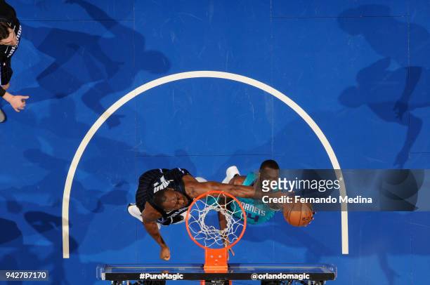 Michael Kidd-Gilchrist of the Charlotte Hornets shoots the ball against the Orlando Magic on April 6, 2018 at Amway Center in Orlando, Florida. NOTE...