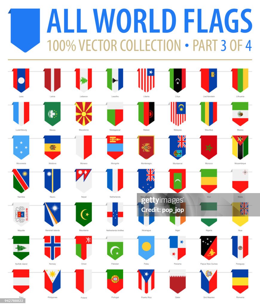 World Flags - Vector Vertical Bookmark Flat Icons - Part 3 of 4