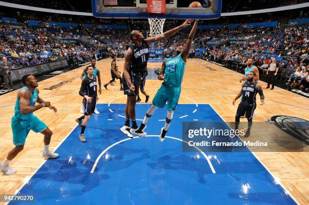 Michael Kidd-Gilchrist of the Charlotte Hornets shoots the ball against the Orlando Magic on April 6, 2018 at Amway Center in Orlando, Florida. NOTE...