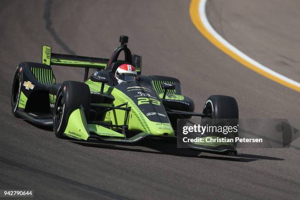 Charlie Kimball driver of the Carlin Chevrolet IndyCar during practice for the Verizon IndyCar Series Phoenix Grand Prix at ISM Raceway on April 6,...