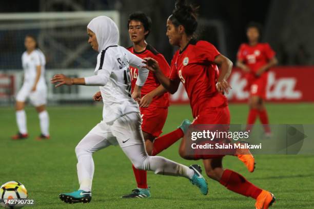 Jesse SHUGG of Philippines competes with Shahnaz JEBREEN of Jordan during their match for the AFC Womenâs Asian Cup Jordan 2018, in Amman, Jordan on...