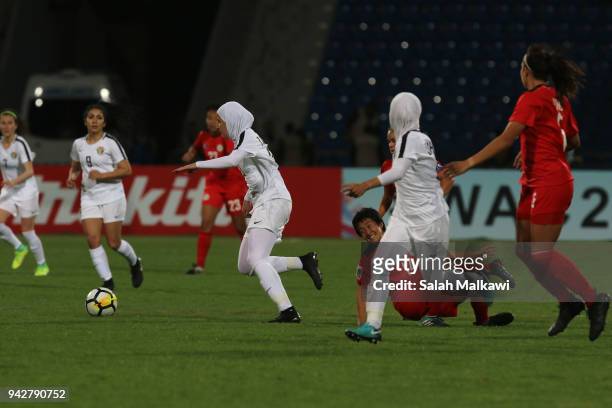 Women of Philippines compete with Jordan's women during their match for the AFC Womenâs Asian Cup Jordan 2018, in Amman, Jordan on April 6, 2018.