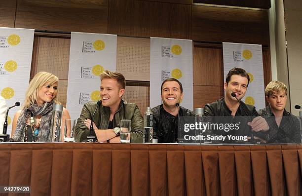 Natasha Bedingfield and Westlife's Nicky Byrne, Shane Filan, Mark Feehily and Kian Egan attend the Nobel Peace Prize Concert Press Conference at...