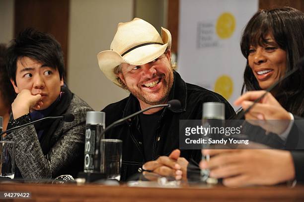 Lang Lang, Toby Keith and Donna Summer attend the Nobel Peace Prize Concert Press Conference at Plaza Hotel on December 11, 2009 in Oslo, Norway.